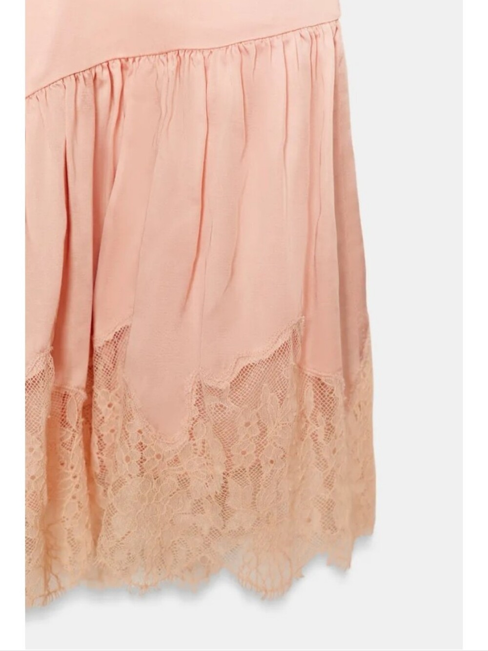 Zara Satin DustyPink Lace-Trim Feminine Babydoll Slip Dress Sz-L - Picture 7 of 9
